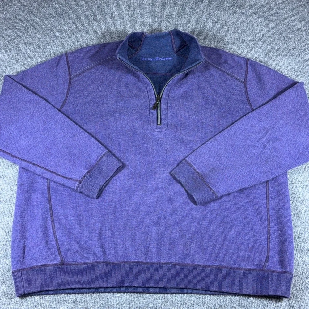Tommy Bahama Mens 1/4 Zip Pullover Sweater Purple Heathered XL